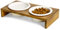 PETLINUS Gamelle Chat Surélevée Double - Gamelle Chat Céramique avec Support en Bois - Gamelle Chiot, Gamelle Chien Petit ou Bol Chat, Mangeoirs et Abreuvoirs - Acacia