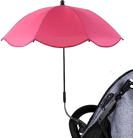 Parasol Universel pour Landau, Parapluie pour Poussette, Parapluie de Protection UV à 360° pour Poussette, Parapluie pour Poussette avec Pince réglable et Bras réglable (Red Rose)