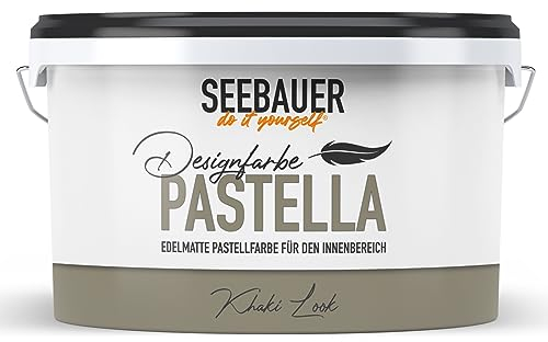 SEEBAUER diy Pastellfarbe PASTELLA Braun 2,5L (Khaki Look) Edelmatte Wandfarbe Braun - Innenfarbe sehr hohe Deckkraft - Matt, Abwaschbar und Tropffrei