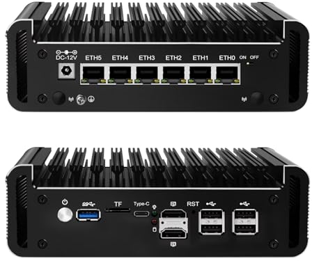 Glovary Firewall Mini PC Quad Core N100, DDR5 8GB RAM 128GB NVMe SSD, 6 x 2.5GbE i226V LAN, Micro Fanless Appliance, Routeur Hardware, AES-NI, OPNsense, TypeC Port, TF Card Slot