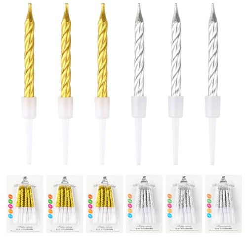 60 Stücke Geburtstagskerzen, Spirale Geburtstagskerze mit Halterung, Kerzen Geburtstag für Geburtstag, Party, Weihnachten, Feie