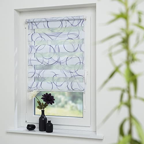 Klemmfix- Duorollo/Doppelrollo mit Druckmotiv Swirly mit verstellbaren Klemmträgern, Montage ohne Bohren, Breite: 50 cm/Höhe: 160 cm, Farbe: grau-Violet