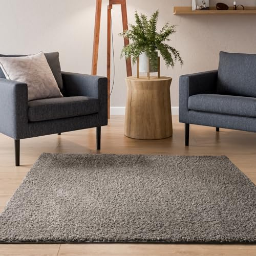 Interiyou Hochflor Teppich Sofia - 160x160 cm Hellgrau - flauschig und einfarbig - waschbar und rutschfest - weicher Langflor