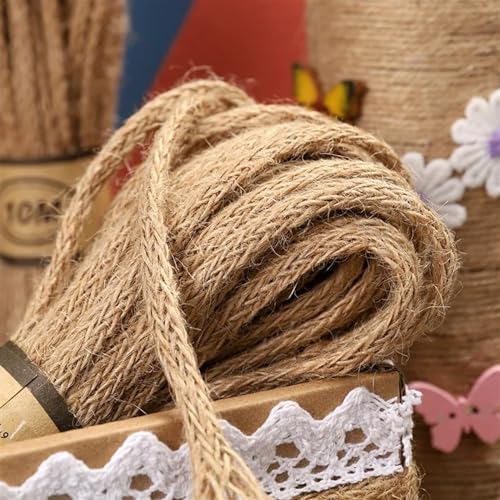 Corde de Jardin Corde de Jute tressée de 10 mètres Corde de Jute de 6 mm d'épaisseur for l'artisanat, Le grattage de Chat, Le Jardinage, Le Regroupement et Les projets de macramé