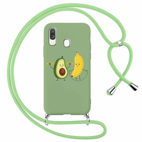 Foonary Handyband Hülle mit Band für Samsung A40 5,9 Handyhülle, Aesthetic Design Kette Necklace Case mit Kordel zum Umhängen Silikon Schutzhülle Cover Schnur für Samsung Galaxy A40, Avocado
