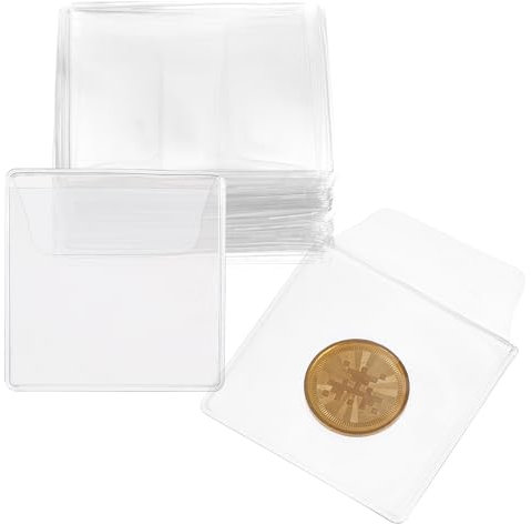Amabro 50 PCS Single Pocket Coin Sleeves, 2.2 Inch Individual Clear PVC Pockets Coin Sleeves Collector Anti-Oxidation Storage Bags for Coin Jewelry Small Items Storage