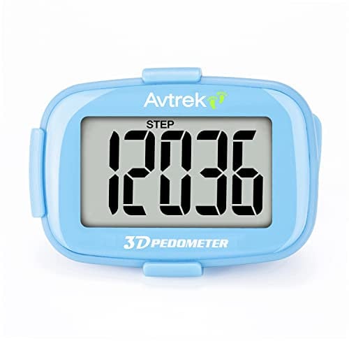 Avtrek Pedometro con contapassi, con funzione di conteggio dei passi, display retroilluminato e visualizzazione dell'ora (blu)