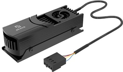 Akasa Gecko Pro LX, M.2 NVMe PCIe 5.0, Aluminium High-Speed Built-in Fan Heatsink Cooler, Support 2280 SSDs, Up to 12,000 RPM & 12V, Low-profile, 2 Thermal Pad Included, Black, A-M2HS04-BK