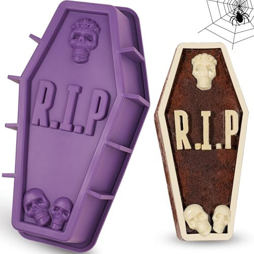 Webake Halloween Coffin Cake Mould Silicone 12 Inch Coffin Shape Cake Pan Tombstone Mould Baking Mould Cake Tin for Halloween Party