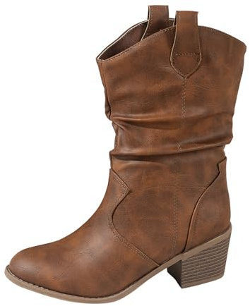 Stivali da cowboy, da donna, in pelle, con tacco, da equitazione, da cowboy, marrone, 42 EU