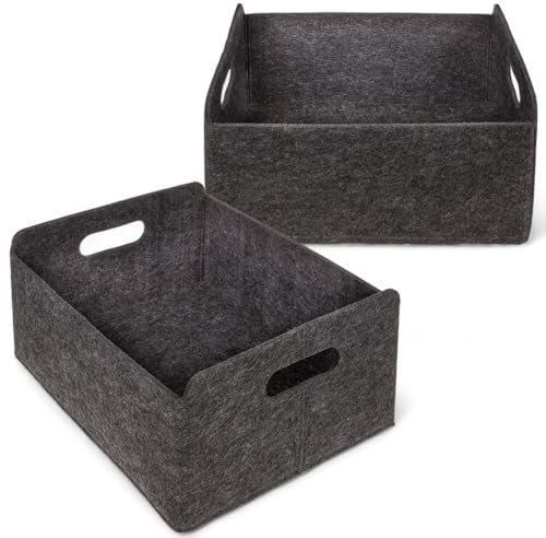 MIJOMA 2er Set Filz-Aufbewahrungsbox Dunkelgrau - Faltbarer Filzkorb 31x25x15 cm - Stabiler Aufbewahrungskorb mit Tragegriffen für Regal & Kleiderschrank - Vielseitiger Organizer für Zuhause