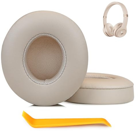 SINOWO Earpads Replacement for Beats Solo 2 & Solo 3 Wireless On-Ear Headphones,Solo2 Solo3 Ear Pads Cushions with Noise Isolation Memory Foam,Soft Protein Leather(Matte Gold)