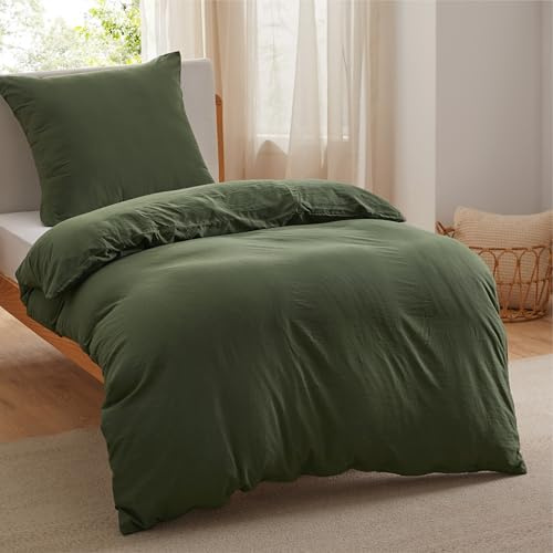 BEDSURE Bettwäsche 140x200 2teilig Olivgrün - Weiche ÖKO-TEX Polyester Mikrofaser Bettwäsche-Set, 1 Bettbezug 140x200 cm mit Reißverschluss und 1 Kissenbezug 65x65 cm