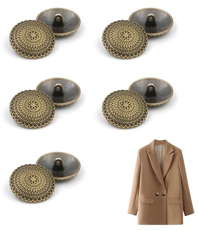 YJFY 10 Stück Metallknöpfe Knöpfe 18mm Metall Vintage Antike | Metall Blazer Knöpfe Edelweiss Enzian Ösenknöpfe Retro-Stil Geeignet für Hemden, Windjacken, Jacken, Jeans