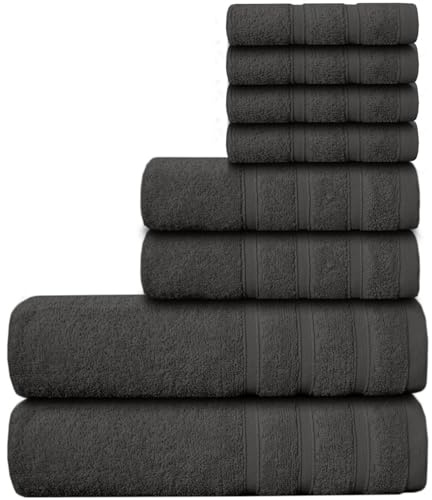 Casabella Luxury 100% Egyptian Cotton Towel Bale - 8 Pieces - 550 Gsm Xlarge Sizes_Grey_8 Pieces Set