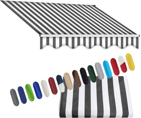 Tenda da sole in poliestere retrattile per esterni, in tela, protezione solare, per patio, terrazza, mercato, tenda da sole, colore nero e bianco, 5 x 2 m