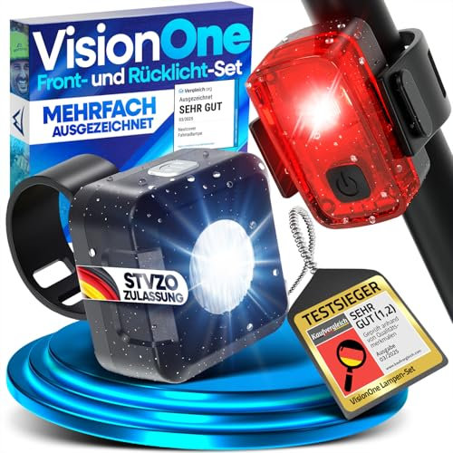 NEXTCOVER® Fahrradlicht Set mit [VisionOne] LED Set I USB-C aufladbar & wasserdicht I StVZO zugelassen I Fahrrad Licht vorne I Fahrradlampe & Fahrrad Rücklicht, Fahrradbeleuchtung Akku, Licht Fahrrad
