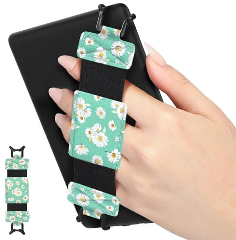 MoKo Correa de Mano de Seguridad para 6-8 Kindle eReaders Fire Tableta - Kobo/Voyaga/Lenovo/Sony Kindle E-Book Tableta, Correa de Agarre de Dedo Elástico Ligero Antideslizante,Verde Margarita