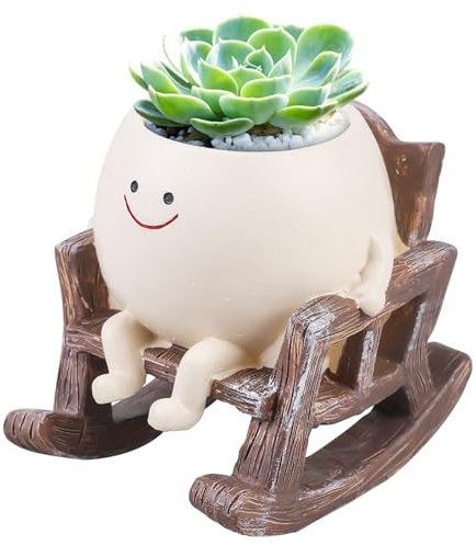 Macetas con cara oscilante, maceta de columpio, macetas divertidas para interiores, mecedora sonriente, maceta para suculentas con orificio de drenaje, maceta mecedora para casa y jardín