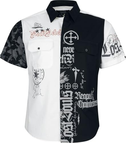 Rock Rebel by EMP Herren schwarz/weißes Kurzarmhemd aus kühlendem Baumwollgewebe