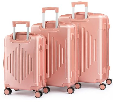 LALAHO Set de 3 Valises, Grande Taille, Valise Cabine, Petite, ABS avec Coins Renforcés, roulettes Pivotantes 360°, Cadenas et Poignée Télescopique (Or Rose)