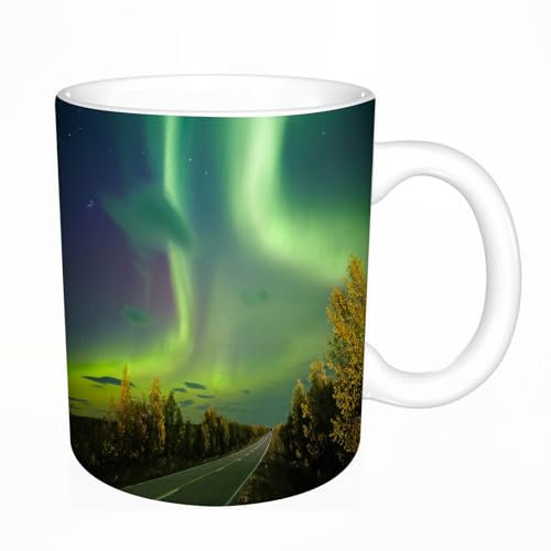 YFHJV Grosse Kaffeetasse - Bürotasse - Tasse Keramik Kaffeetassen Große 11oz - teetasse groß - cappuccino tassen - Nordlichter, Autobahn, nordische Strahlen des Himmels, surreale Sonnenatmosphäre, Bi