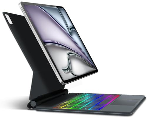WINCHKING Clavier pour iPad Air 11 M2 2024 - Magic Keyboard pour iPad Air 11 M2 2024, Trackpad Multi-Touch,AZERTY Rétroéclairage 7 Couleurs