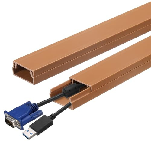 sourcing map 5pcs Cord Hider Wall 15inx0.8inx0.4in (LxWxH) PVC Cable Cover Self Adhesive Wire Hider Wall Mounted TV Cable Raceway for Cables Management (75in Total Length),Brown