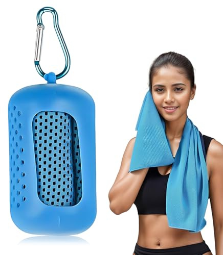 HABNI 1 Stück Kühlhandtuch, Kühlendes Handtuch, Cooling Towel, Kühlende Handtücher, Mikrofaser Kühltücher Hals mit Tragbaren Silikonhüllen, Blau