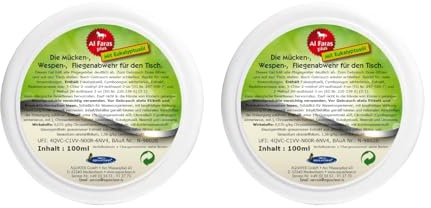 AL FARAS Insektenschutz Tisch-Tiegel 2x100 ml für Terrasse & Balkon | 2 Tisch-Tiegel à 100 ml mit Duftölen für Terrasse, Balkon, Garten, Camping und geöffnete Fenster