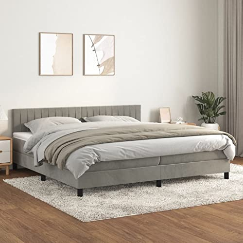 HUAKEHOM Boxspringbett Bett mit Matratze Kopfteil Polsterbett Schlafzimmerbett Bettgestell Lattenrost Hellgrau 200x200 cm Samt