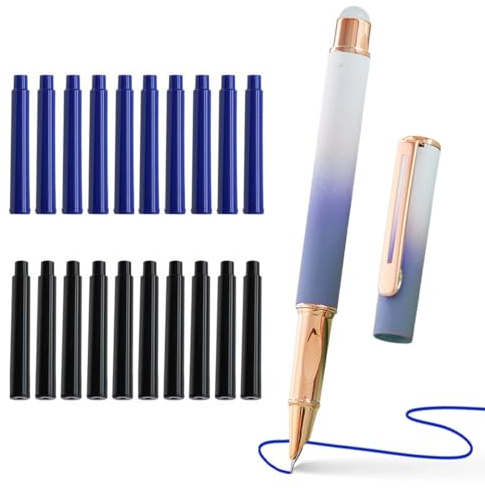 GHPKOTW 1 Stück Füller, 20 Tintenpatronen,Löschbarer Füllhalter, Schreibfeder, Schwarzer Stift, Für Lernen, Büro, Alltagsleben, Für Rechtshänder Und Linkshänder, Ergonomischer Griff