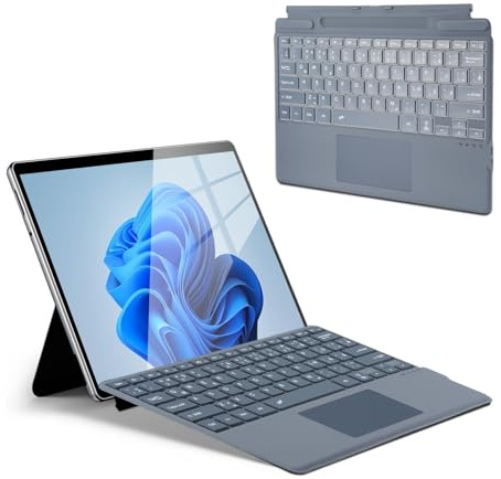 Teclado Bluetooth para Micro-soft Surface Pro 11, Compatible con Teclado Surface Pro 8/10/9/X, Adsorción Magnética, Retroiluminación de 7 Colores con Touchpad y Portalápices, Teclas Bilingües Inglés-A