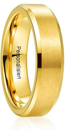 Vakki Personalisiert Herren Damen Ringe 6mm Wolfram Ring Gold Einfach Eheringe mit Abgeschrägte Kanten Größe 54.4(17.3)