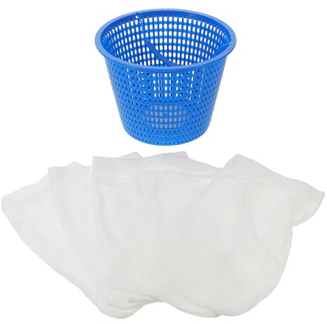 GANAZONO Panier Skimmer Piscine en Plastique Bleu avec 5 Chaussettes Filtrantes à Mailles Fines Kit de Filtration Réutilisable pour Écumoire de Piscine Enterrée Sol Filtre à Débris