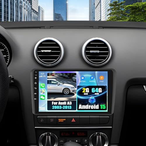 CAMECHO 2G+64G Android 15 Carplay Autoradio para Audi A3 S3 RS3 8P 8V (2008-2012), Nav Carplay Android Auto, 9 Incell Pantalla Táctil 2 DIN Carplay Radio con Bluetooth FM/RDS EQ Mirror Link SWC