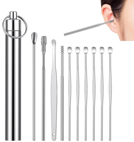 OFFCUP Ear Wax Removal Kit, 11 PCS Stainless Steel Ear Wax Remover Tool | Portable Ear Cleaning Set with Storage, Reusable Ears Curette Wax Removal Set for Adults and Children