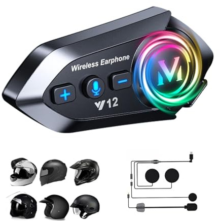 Intercom Motorrad Headset für 2 Personen Bluetooth Kommunikationssystem | Motorrad Gegensprechanlage Freisprecheinrichtung Fahrrad Headset mit Mikrofon Flache Motorrad Kopfhörer für Motorradhelm