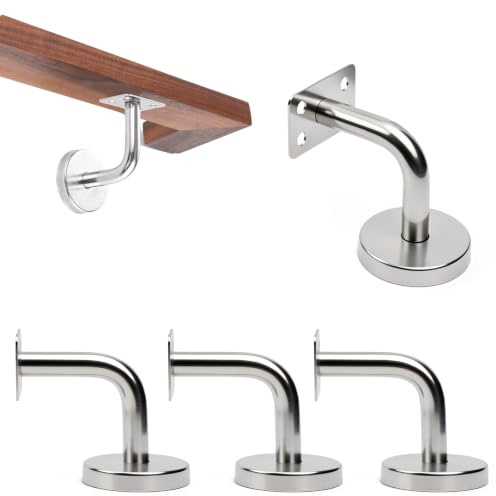 KLEHOPE 4 Staffe per Corrimano in Acciaio Inox 60 x 60 mm – Supporto per Corrimano Quadrato o Rettangolare in Legno o Inox, Fissaggio a Muro per Scale Interne/Esterne, Kit Viti Incluso