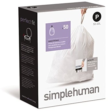 simplehuman Code P, Custom Fit Bin Liners, 50 Liners, White, 50-60 L