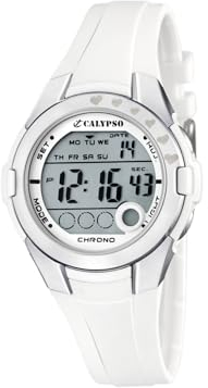 Calypso Kinderuhr Digital - Kautschuk Weiß - 10 ATM - Datum Kalender Chronograph Doppelzeit Licht Alarm 12/24h - K5571/1