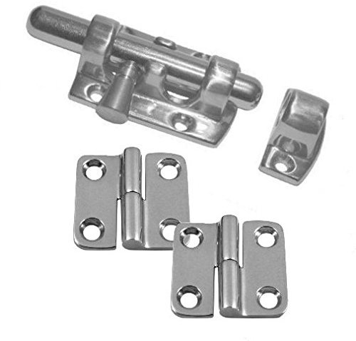 Versandbox24 Set 1x Bolzenriegel inkl. 2 x Scharnier 2 Teilig V4A Edelstahl Bolzenriegel Türriegel Riegel Beschlagset Tür Befestigung 2 teilig Scharnier Aushebescharnier (Rechts)