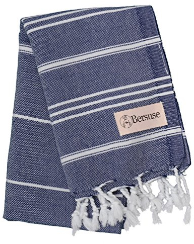 Bersuse 100% Coton - Anatolia Petite Serviette Turque - Serviette Invité, Essuie Mains - Oeko-TEX - 60x100 cm, Bleu Marine