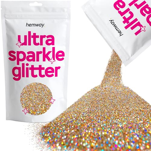 Hemway Ultra Sparkle Glitter Gold/Silver Holographic 100g | Glitter for Arts & Craft, Makeup, Nail Art, Crafting, Card Making, Sparkle Decoration
