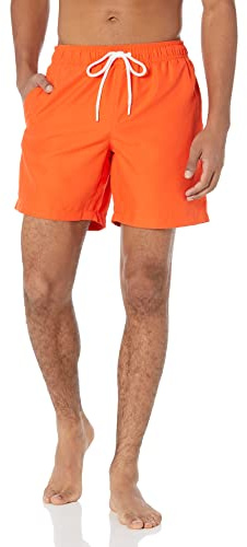 Amazon Essentials Herren Badeshorts - Badehose Herren Kurz mit Netzfutter, Taschen und Kordelzugverschluss