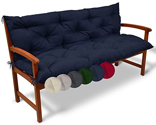 Beautissu Flair BR Bankauflage 120x50x50 cm Dunkelblau - Sitzkissen & Rückenkissen Outdoor Polsterauflage - Gartenbankauflage für Gartenmöbel Bankkissen Sitzauflage für Gartenbank & Hollywoodschaukel
