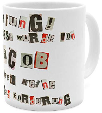 printplanet Tasse mit Namen Jacob - Motiv Ausgeschnittene Buchstaben - Namenstasse, Kaffeebecher, Mug, Becher, Kaffeetasse - Farbe Weiß