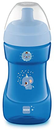 MAM Sports Cup Tasse en plastique avec bec anti-goutte, 12 mois, 330 ml, bleu clair