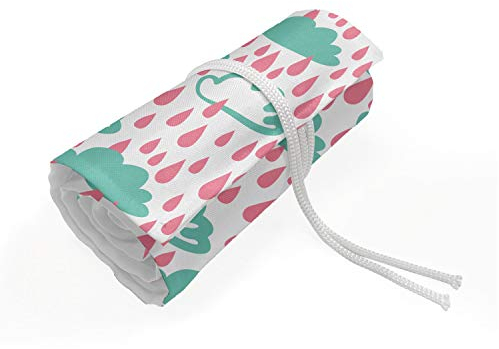 ABAKUHAUS Kindergarten Mäppchen Rollenhalter, Doodle Wolken und Regentropfen, langlebig und tragbar Segeltuch Stiftablage Organizer, 72 Schlaufen, Pale Teal Pastellrosa
