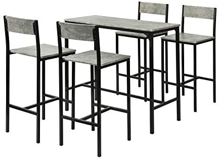SoBuy Essgruppe Esstisch Set 5-teilig – Bartisch mit 4 Stühlen, platzsparendes Küchentisch Set für Esszimmer Balkon Garten – Kompakt & Modern für kleine Räume OGT14-HG